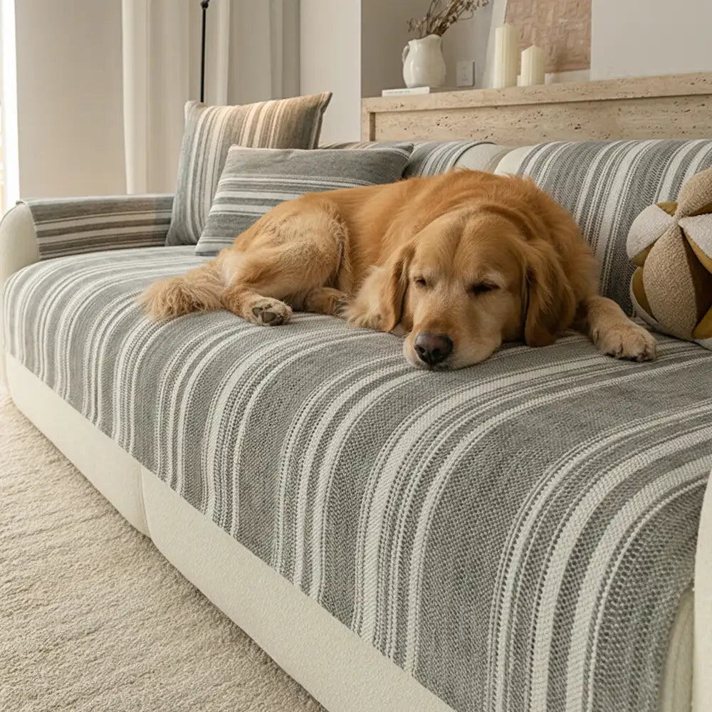 Natural Stripe Chenille Sofa Protection Washable Non-Slip Sofa Cover