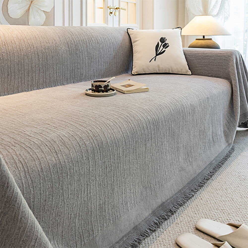 Cream Chenille Textured Pet-Friendly Anti-Scratch Throw Sofa Cover Sofa Throws