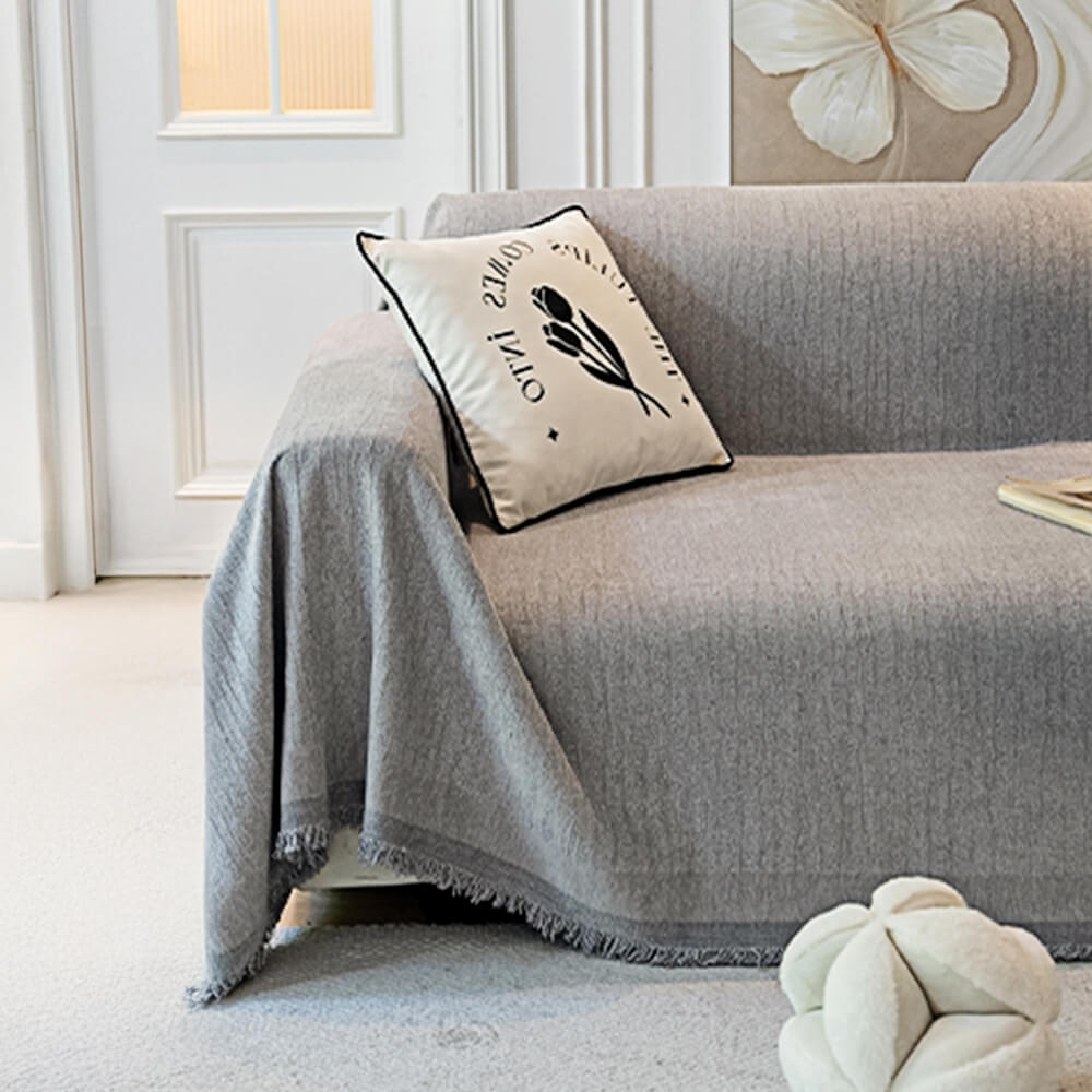 Cream Chenille Textured Pet-Friendly Anti-Scratch Throw Sofa Cover Sofa Throws