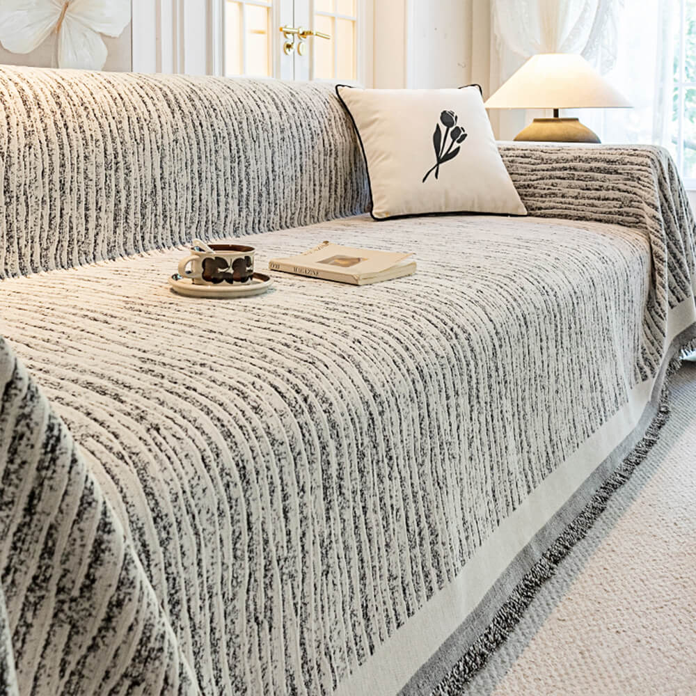 Cream Chenille Textured Pet-Friendly Anti-Scratch Throw Sofa Cover Sofa Throws