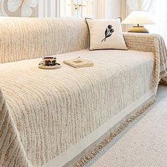 Cream Chenille Textured Pet-Friendly Anti-Scratch Throw Sofa Cover Sofa Throws
