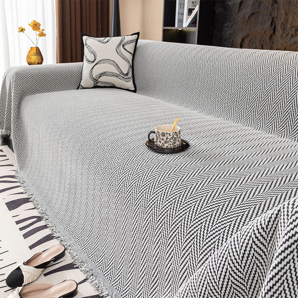 Premium Chenille Textured with Stylish Fringe Sofa Cover Sofa Throws