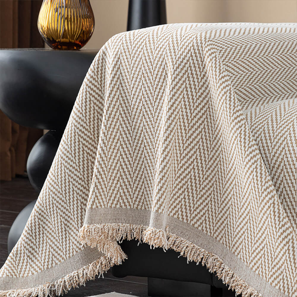 Premium Chenille Textured with Stylish Fringe Sofa Cover Sofa Throws