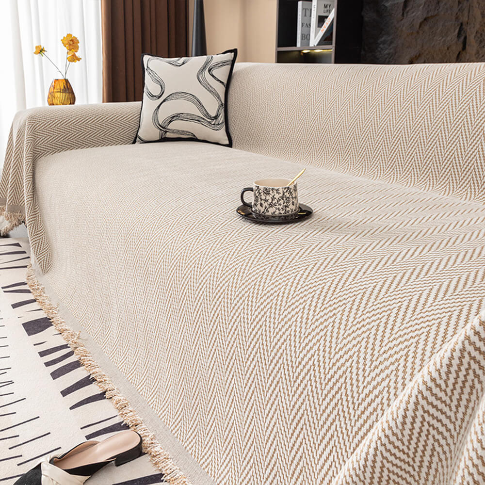 Premium Chenille Textured with Stylish Fringe Sofa Cover Sofa Throws