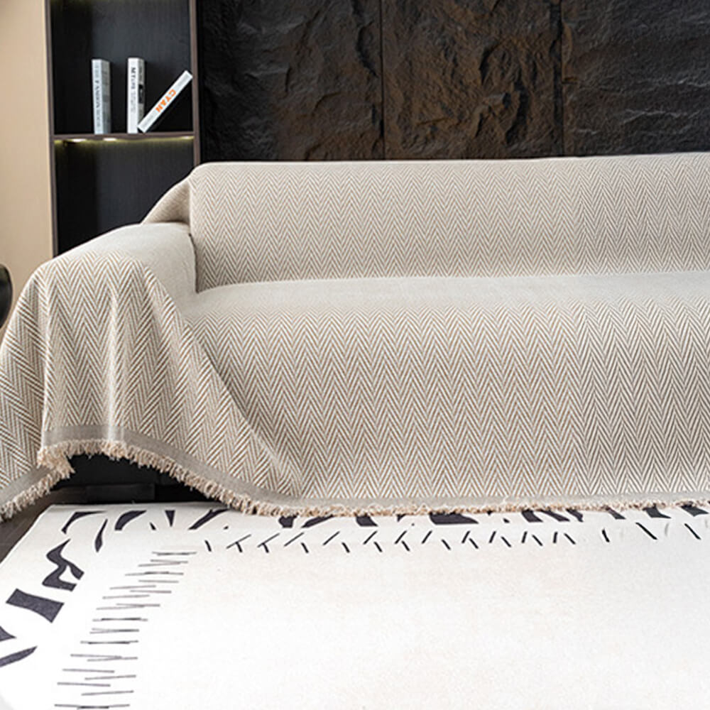 Premium Chenille Textured with Stylish Fringe Sofa Cover Sofa Throws