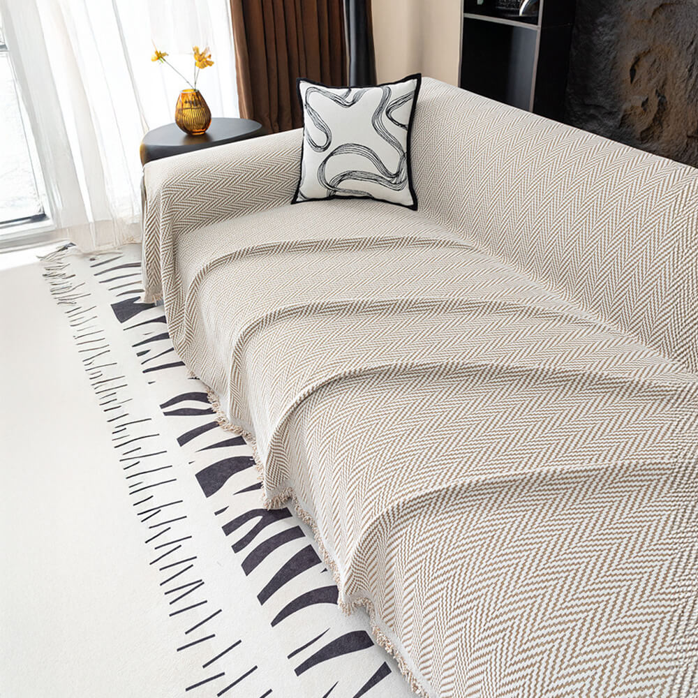 Premium Chenille Textured with Stylish Fringe Sofa Cover Sofa Throws