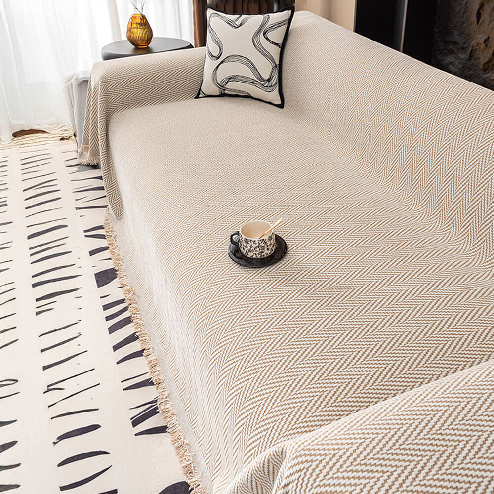 Premium Chenille Textured with Stylish Fringe Sofa Cover Sofa Throws