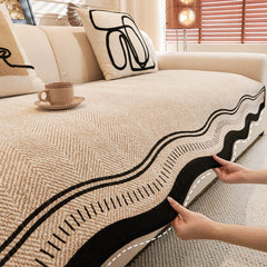 Non-Slip Herringbone Chenille Sofa Cover with Wavy Edges