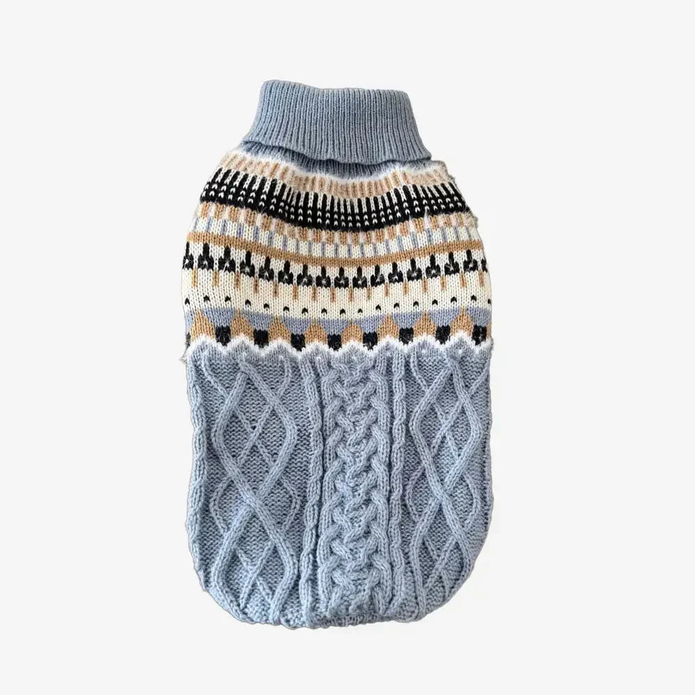 Fair Isle Pattern Knitted Linen Dog Jumper Sweater with Classic Collar