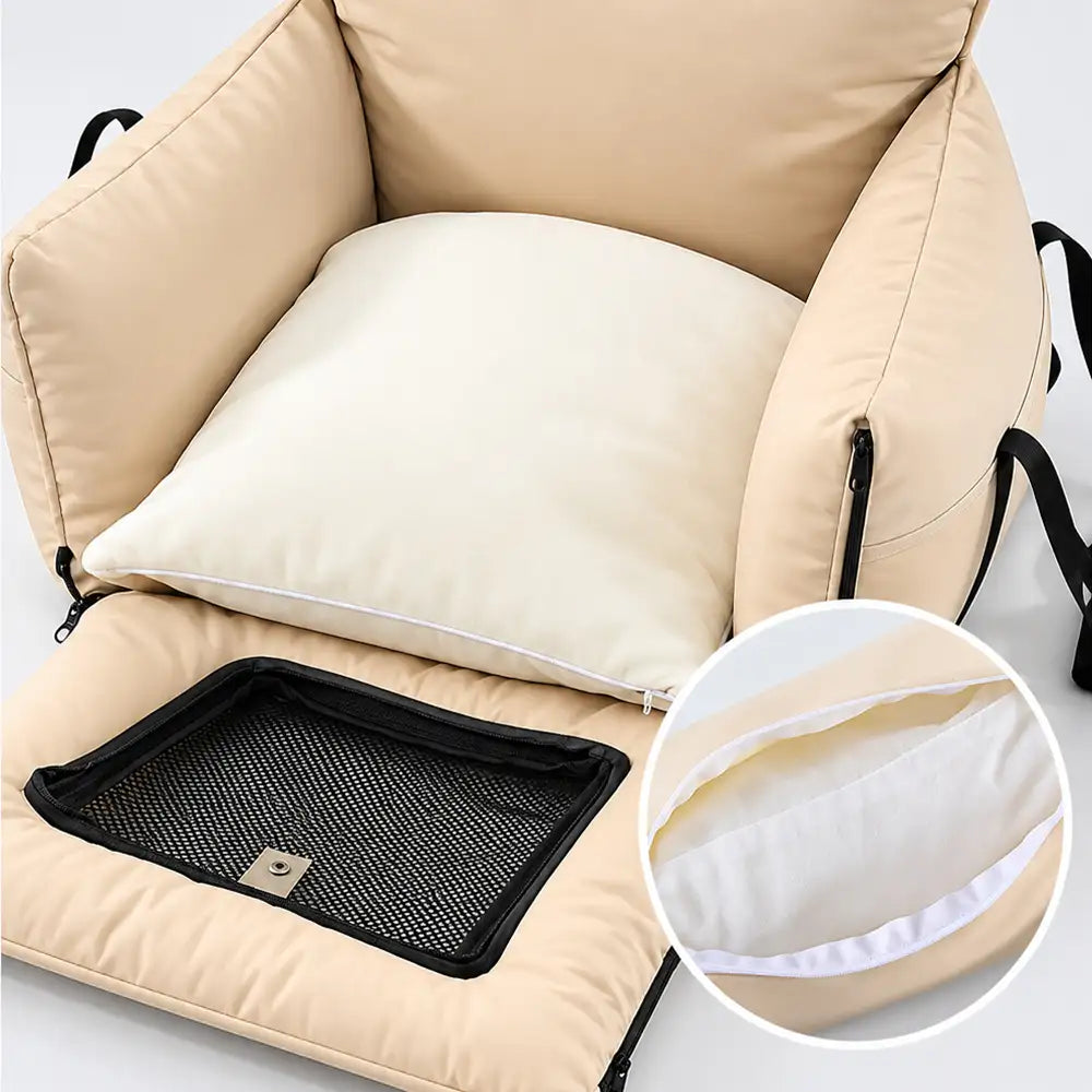 Faux Leather Waterproof Expandable Dog Car Seat Bed with Visible Mesh Window