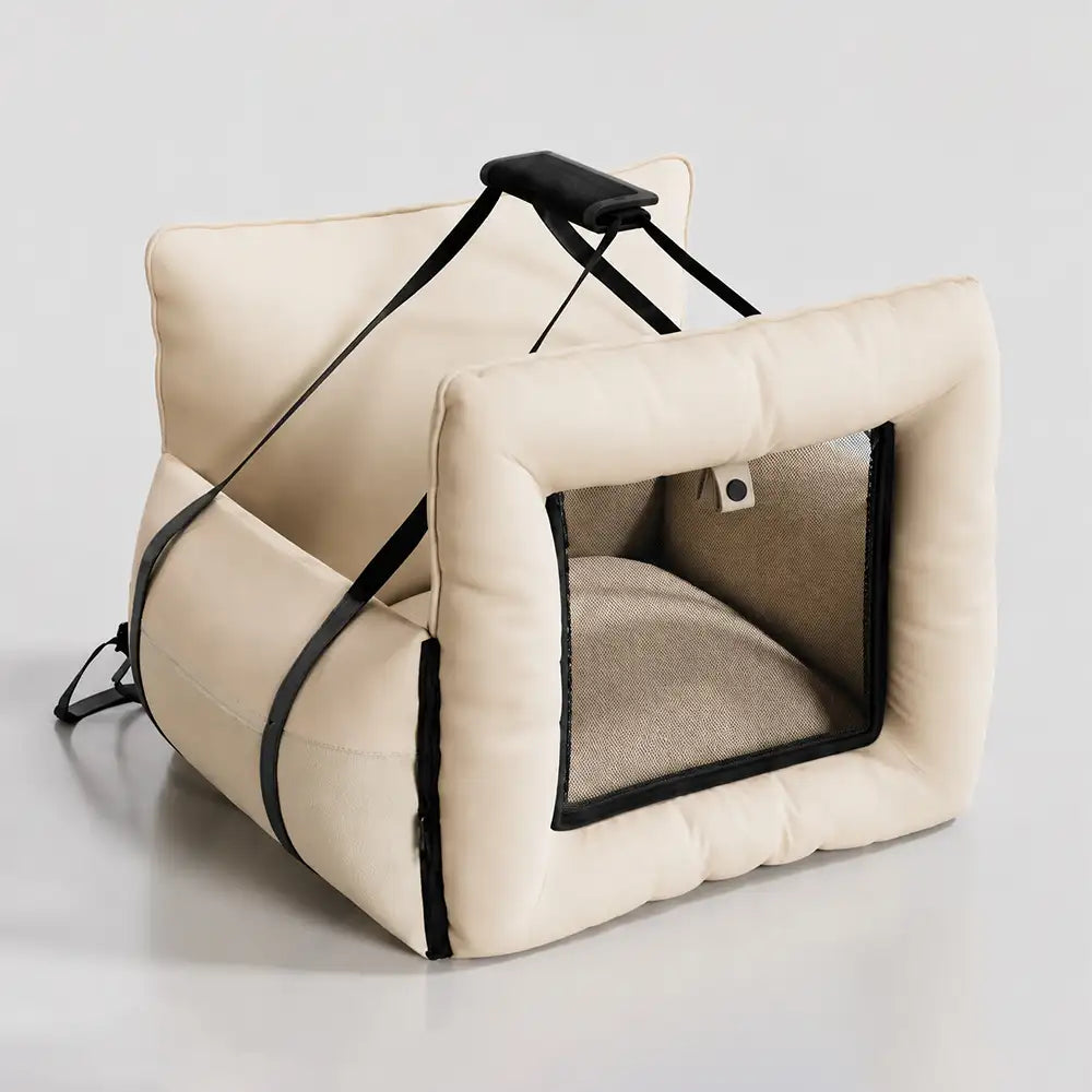 Faux Leather Waterproof Expandable Dog Car Seat Bed with Visible Mesh Window