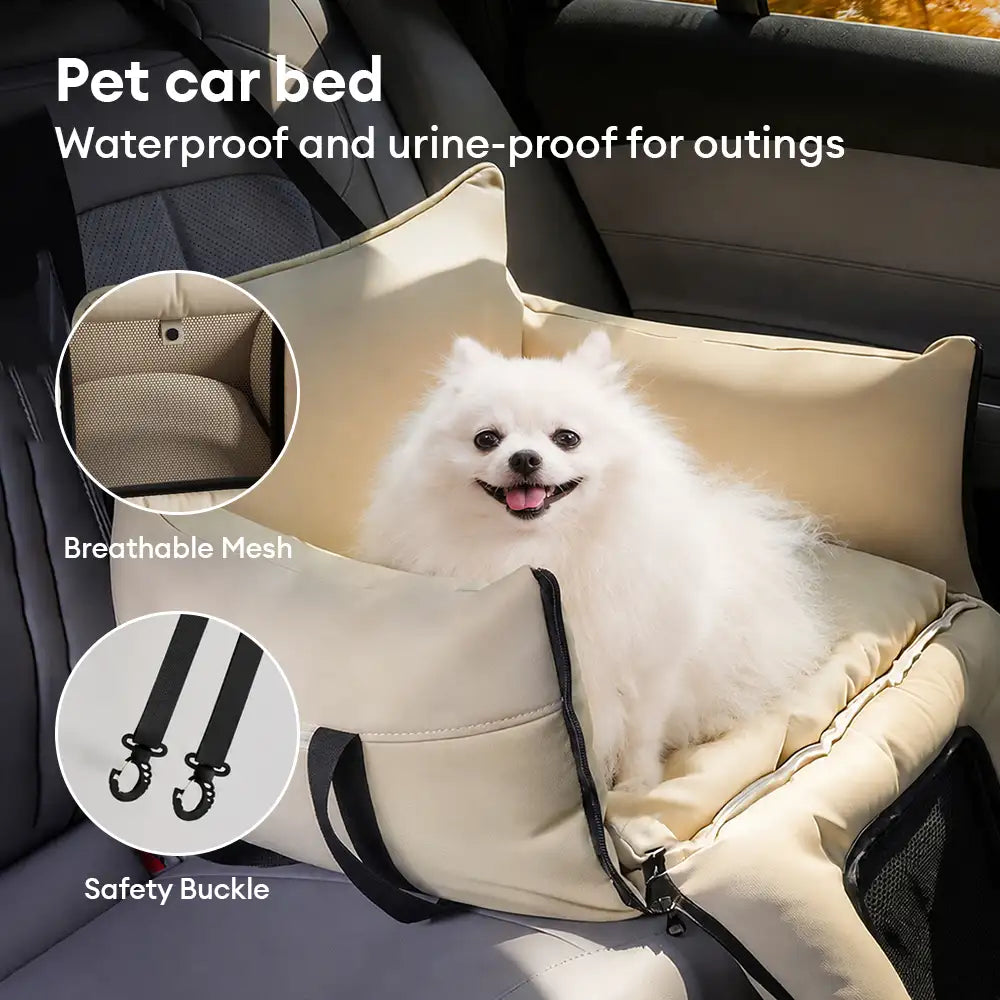 Faux Leather Waterproof Expandable Dog Car Seat Bed with Visible Mesh Window