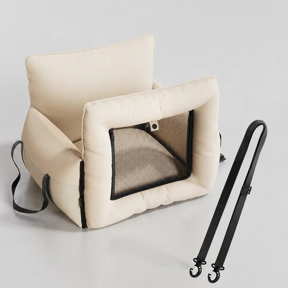Faux Leather Waterproof Expandable Dog Car Seat Bed with Visible Mesh Window