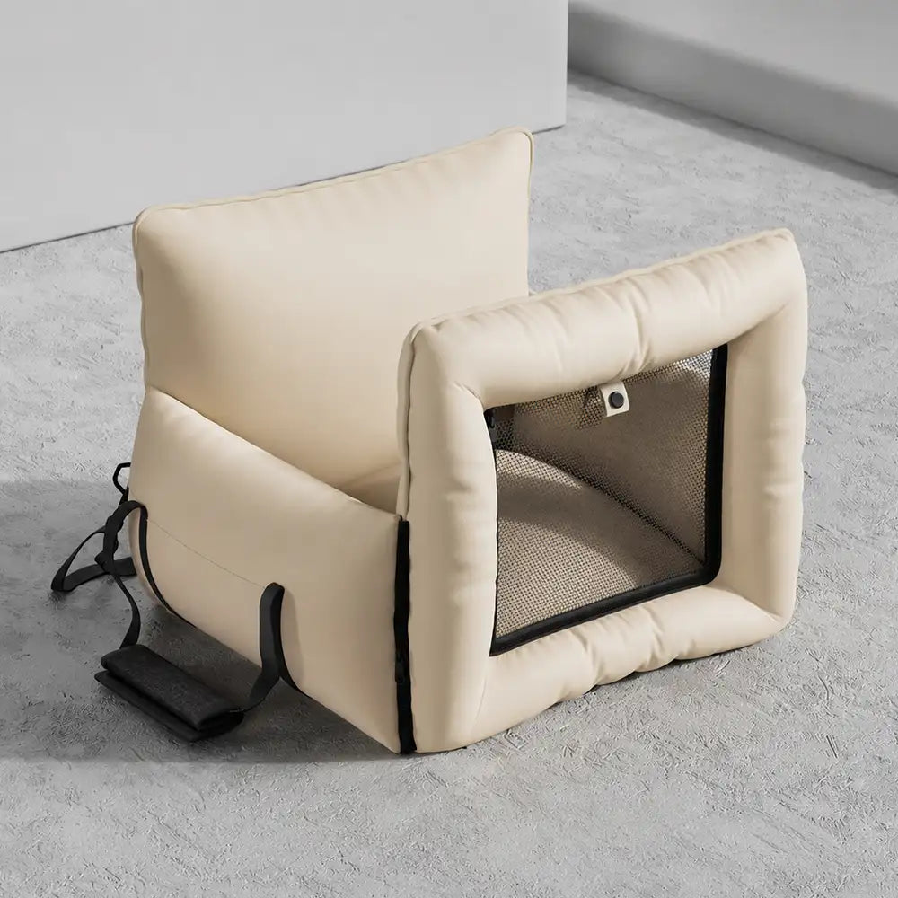 Faux Leather Waterproof Expandable Dog Car Seat Bed with Visible Mesh Window