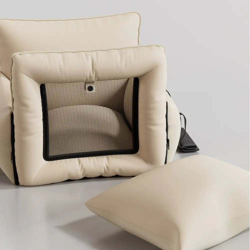 Faux Leather Waterproof Expandable Dog Car Seat Bed with Visible Mesh Window
