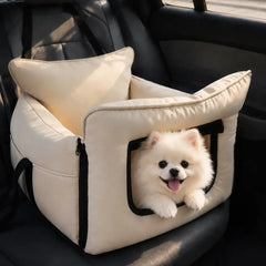 Faux Leather Waterproof Expandable Dog Car Seat Bed with Visible Mesh Window