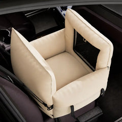 Faux Leather Waterproof Expandable Dog Car Seat Bed with Visible Mesh Window