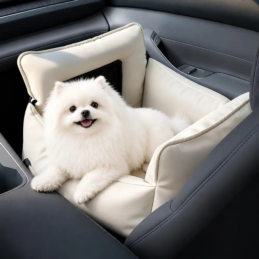 Faux Leather Waterproof Expandable Dog Car Seat Bed with Visible Mesh Window