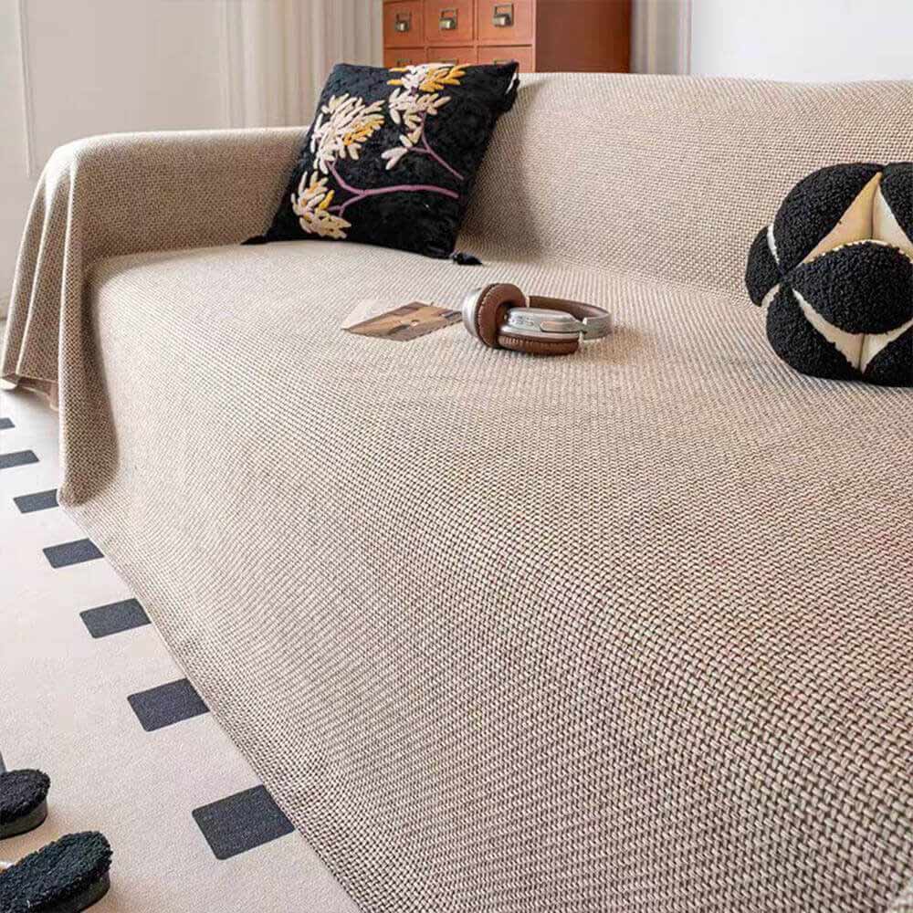 Breathable Woven Linen-Look Scratch-Resistant Throw Sofa Cover Sofa Throws