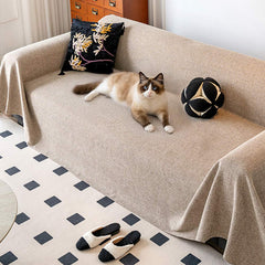 Breathable Woven Linen-Look Scratch-Resistant Throw Sofa Cover Sofa Throws