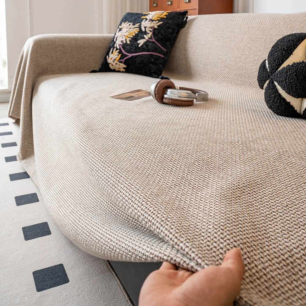 Breathable Woven Linen-Look Scratch-Resistant Throw Sofa Cover Sofa Throws