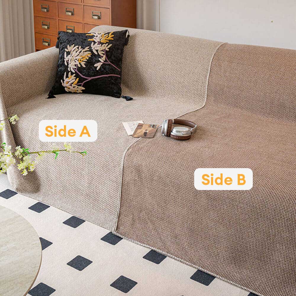 Breathable Woven Linen-Look Scratch-Resistant Throw Sofa Cover Sofa Throws