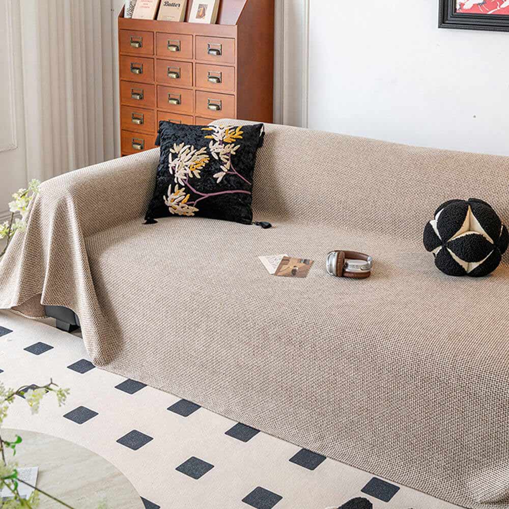 Breathable Woven Linen-Look Scratch-Resistant Throw Sofa Cover Sofa Throws