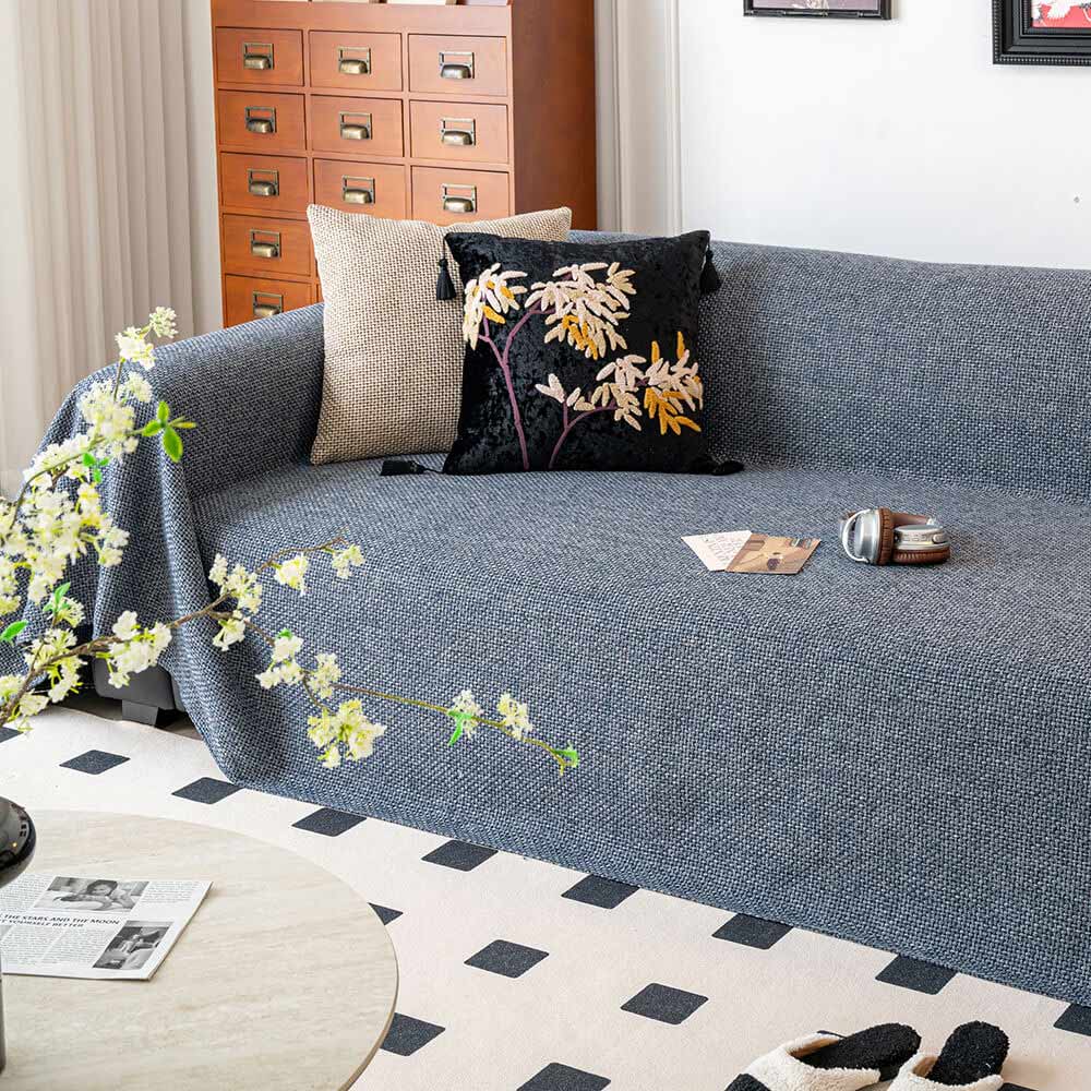 Breathable Woven Linen-Look Scratch-Resistant Throw Sofa Cover Sofa Throws