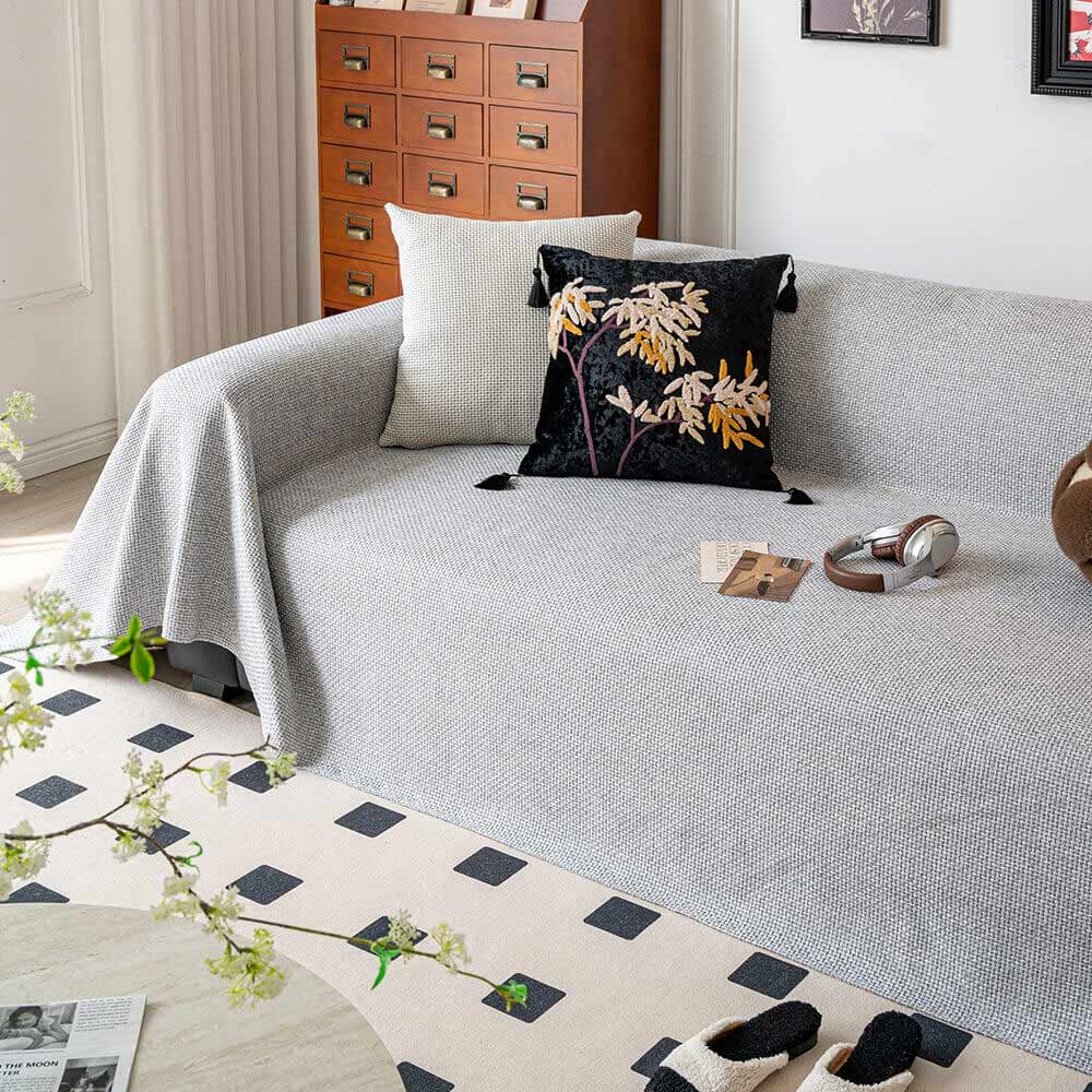Breathable Woven Linen-Look Scratch-Resistant Throw Sofa Cover Sofa Throws