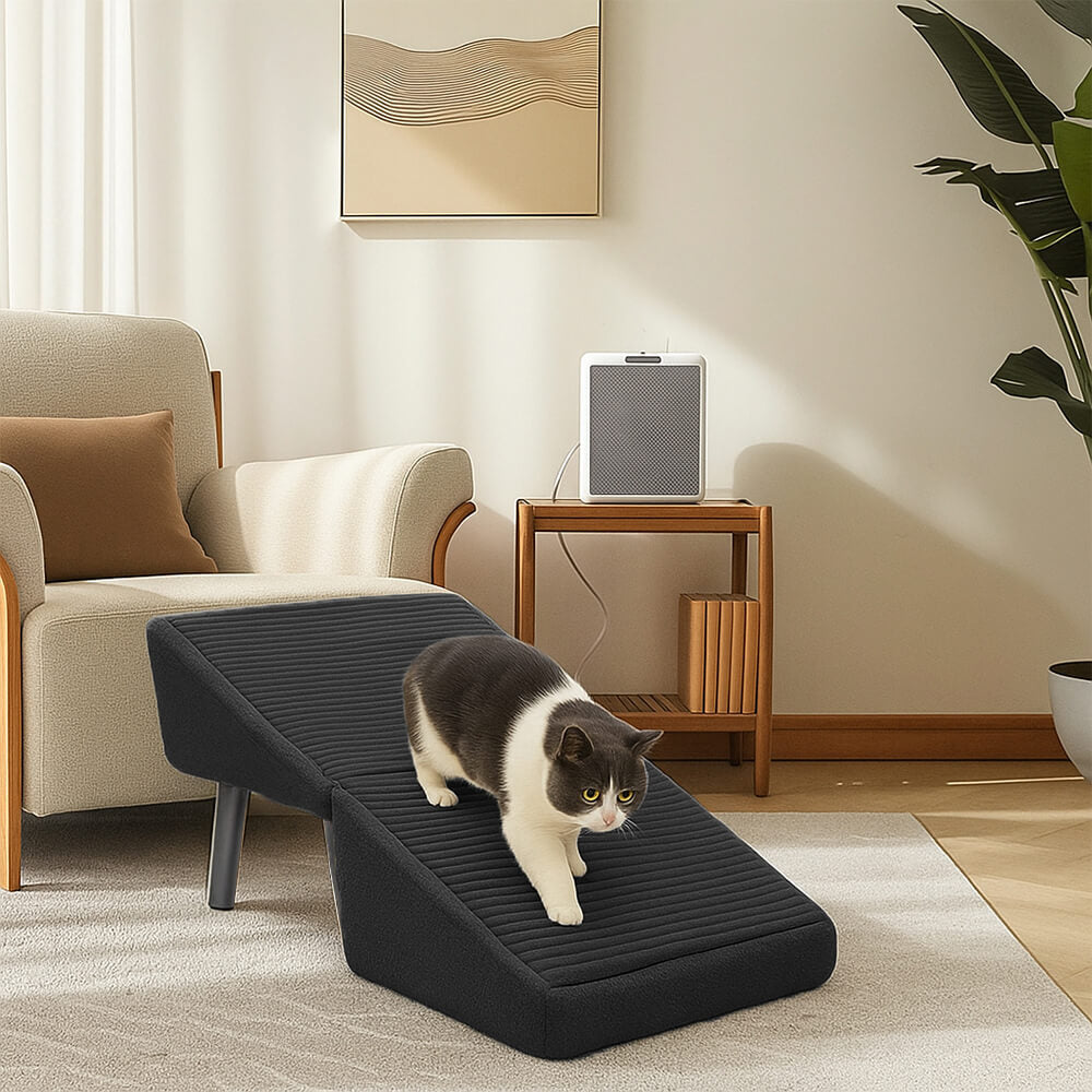 2-in-1 Convertible Wooden Home Step Stool Dog Ramp Stairs - Pet-Friendly Bedroom
