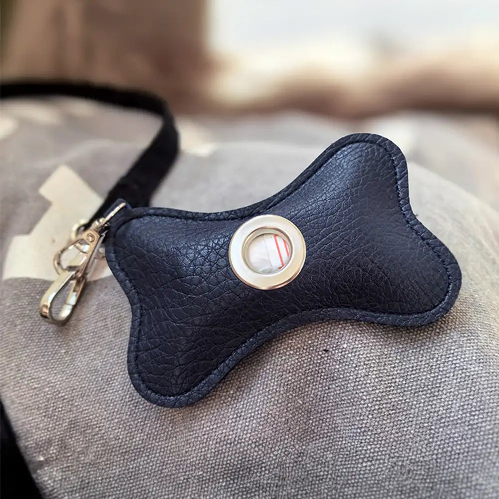 Bone-shaped Portable PU Leather Dog Poop Bag Dispenser