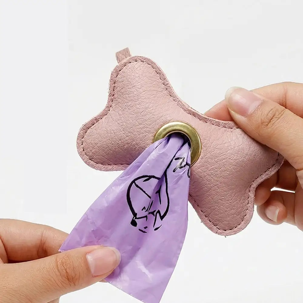 Bone-shaped Portable PU Leather Dog Poop Bag Dispenser