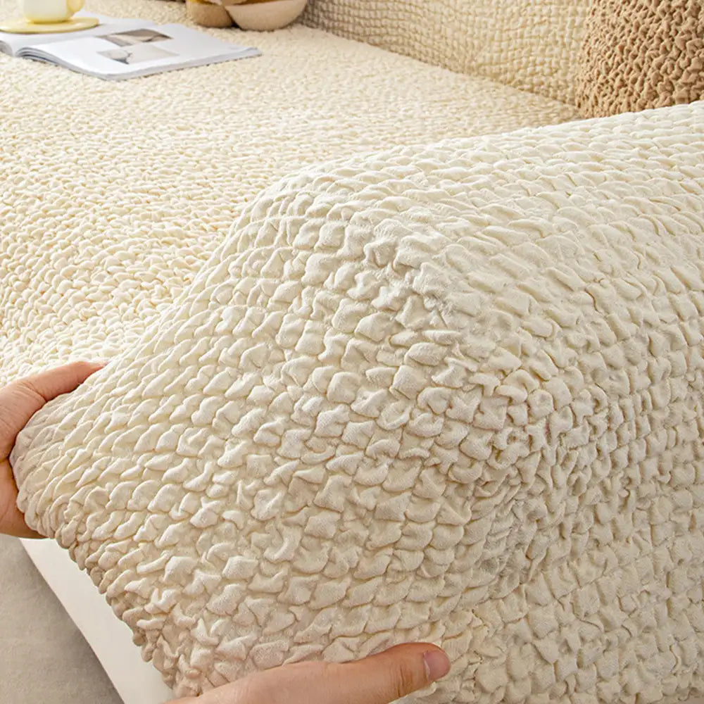 Cream Style Seersucker Breathable Armchair Cover Settee Cover Stretchy Full-Coverage Sofa Cover