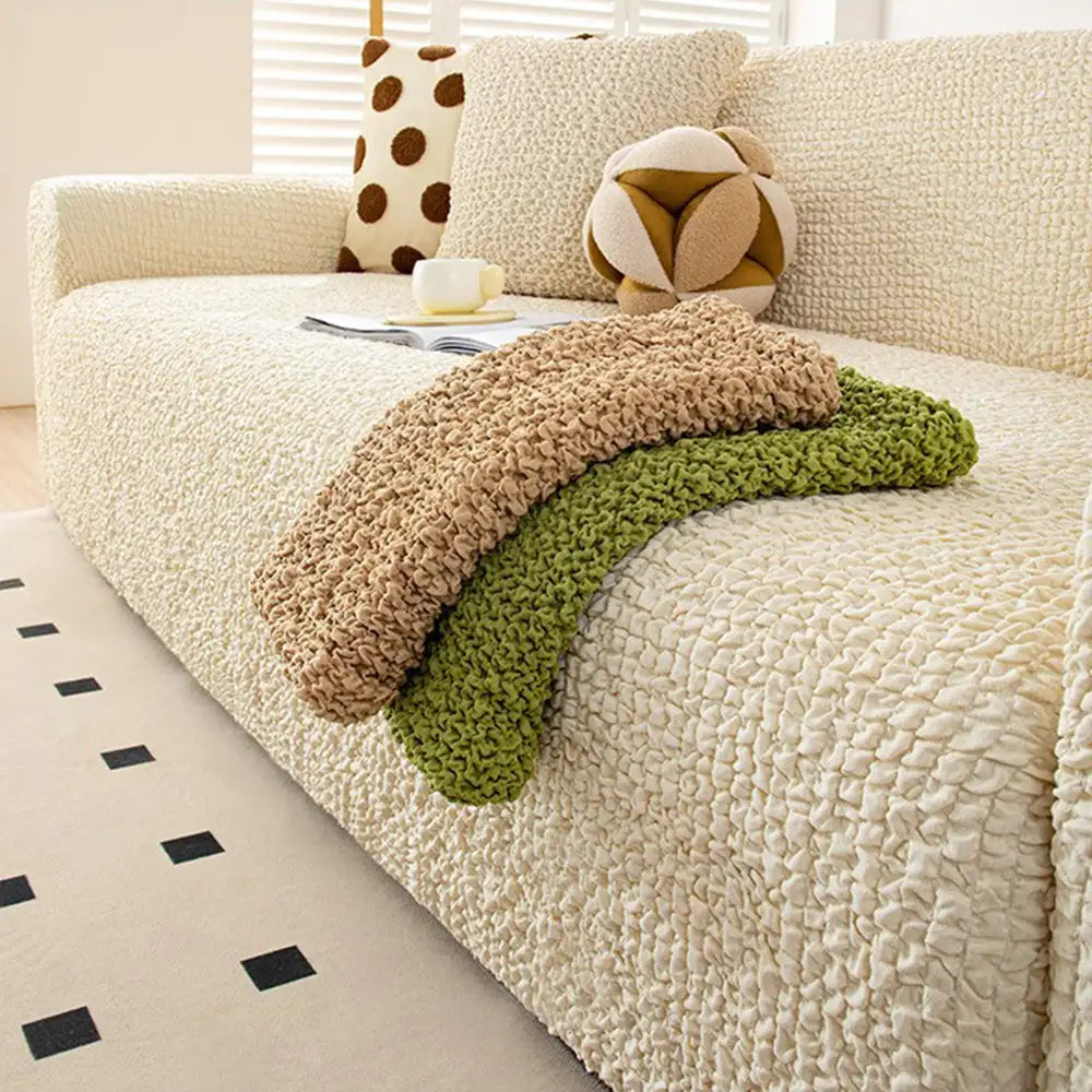 Cream Style Seersucker Breathable Stretchy Full-Coverage Sofa Cover