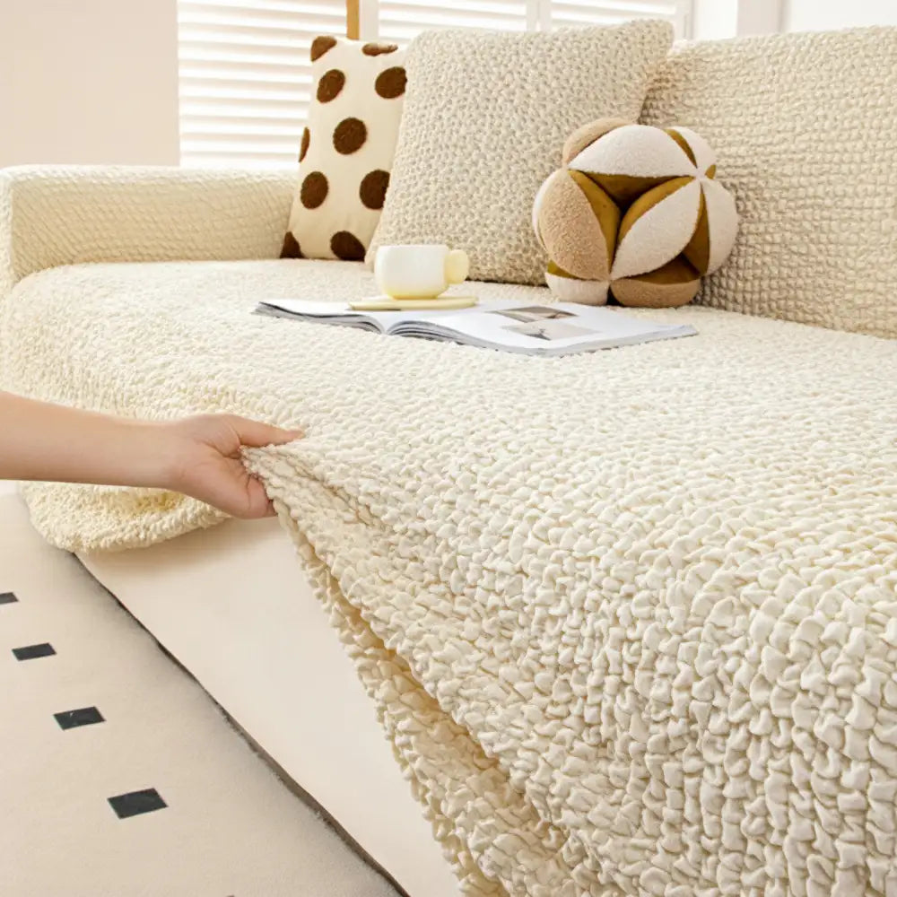 Cream Style Seersucker Breathable Stretchy Full-Coverage Sofa Cover