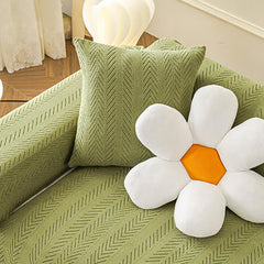 Elegant Herringbone Cream Aesthetic Stretch Magic Sofa Cover