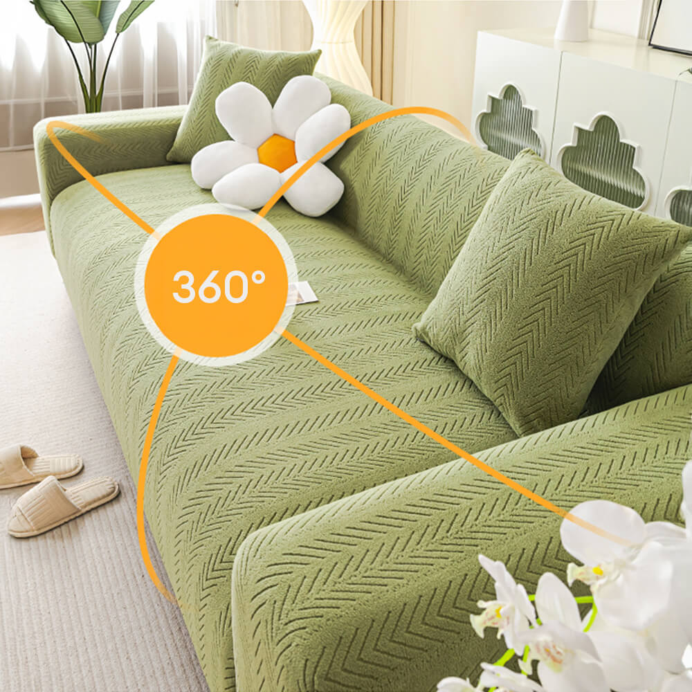 Elegant Herringbone Cream Aesthetic Stretch Sofa Cover Armchair Cover
