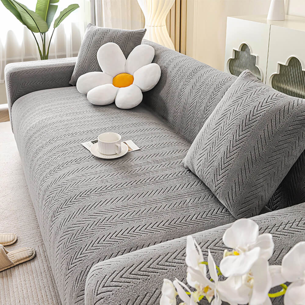 Elegant Herringbone Cream Aesthetic Stretch Sofa Cover Armchair Cover