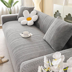 Elegant Herringbone Cream Aesthetic Stretch Sofa Cover Armchair Cover
