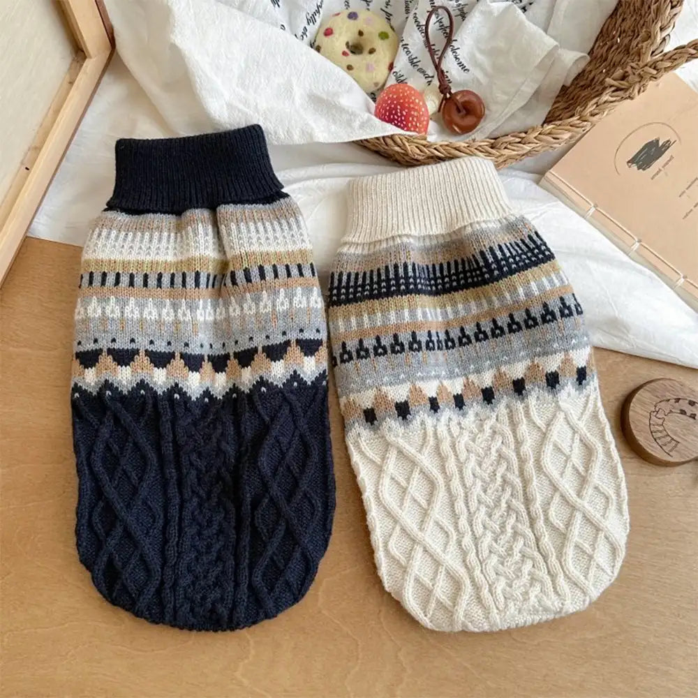 Fair Isle Pattern Knitted Linen Dog Jumper Sweater with Classic Collar