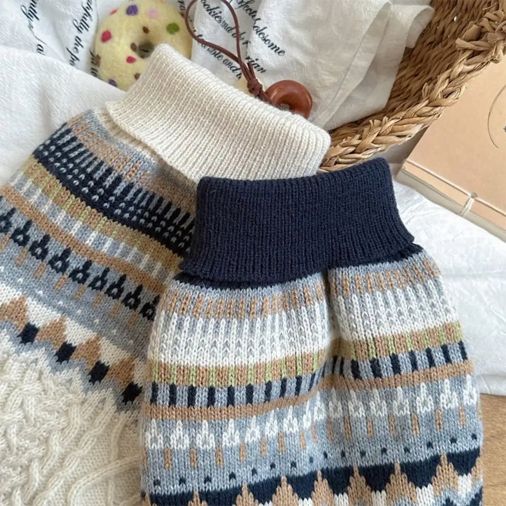 Fair Isle Pattern Knitted Linen Dog Jumper Sweater with Classic Collar