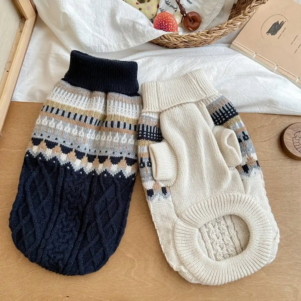 Fair Isle Pattern Knitted Linen Dog Jumper Sweater with Classic Collar