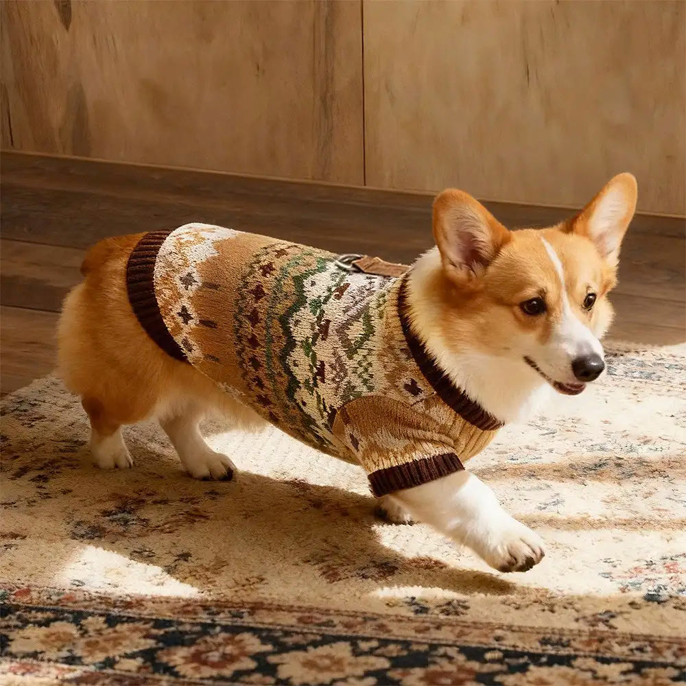 Fair Isle Vintage Pattern Dachshund And Small To Medium-Sized Dog Jumper