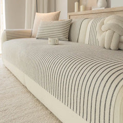 Faux Cotton-Linen Chenille Striped Breathable Scratch-Resistant Sofa Cover