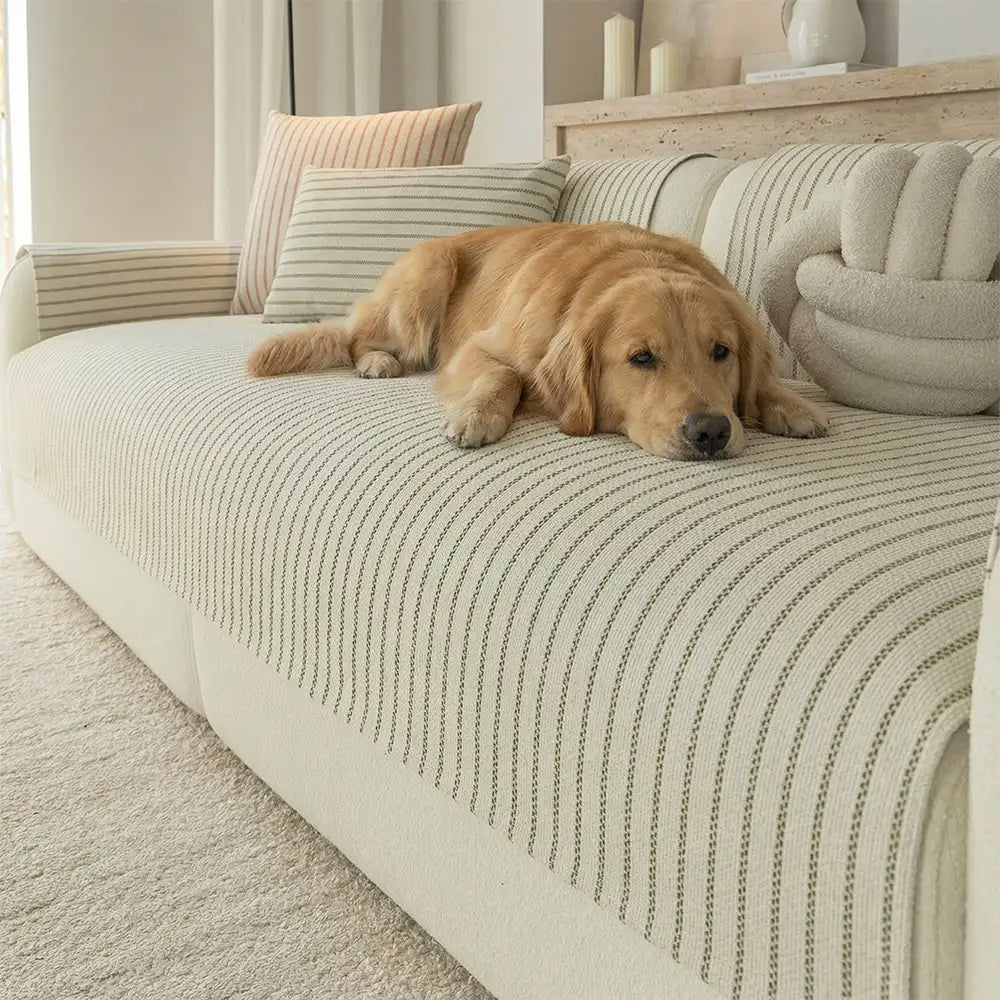Faux Cotton-Linen Chenille Striped Breathable Scratch-Resistant Corner Sofa Cover