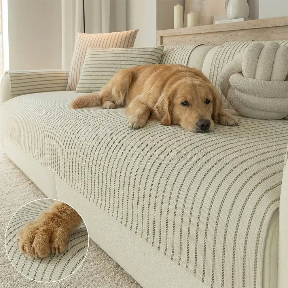 Faux Cotton-Linen Chenille Striped Breathable Scratch-Resistant Corner Sofa Cover