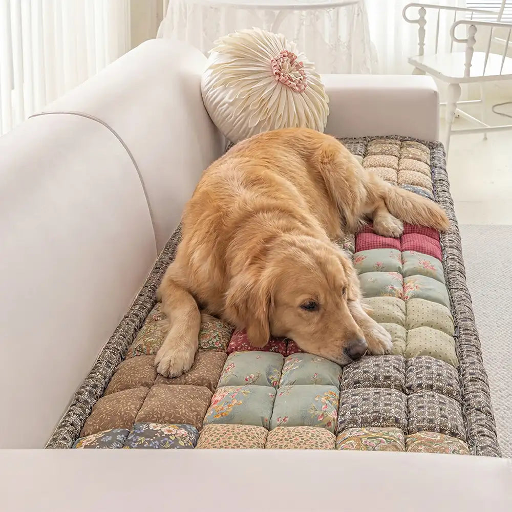 Handmade Vintage Floral Soft Stuffed Pet Mat Non-Slip Sofa Cover