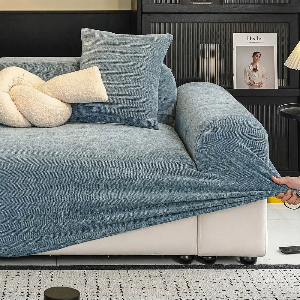 Herringbone Full Coverage Scratch-Resistant Sofa Protection Magic Stretch  Corner Couch Cover