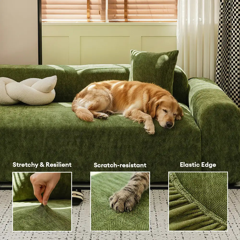 Herringbone Full Coverage Scratch-Resistant Sofa Protection Magic Stretch  Corner Couch Cover