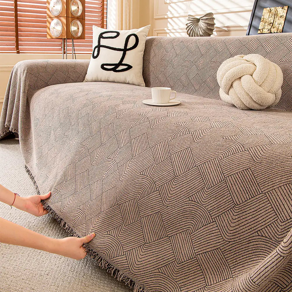 Linework Pattern Chenille Comfortable Scratch-Resistant Sofa Throw Sofa Cover